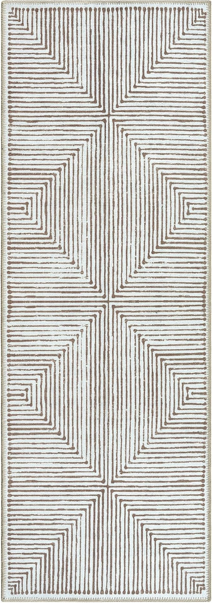 Bloom Rugs Washable Non-Slip 10 ft Runner - Brown Striped Runner for Entryway, Hallway, Bathroom, and Kitchen - Exact Size: 2.5' x 10'