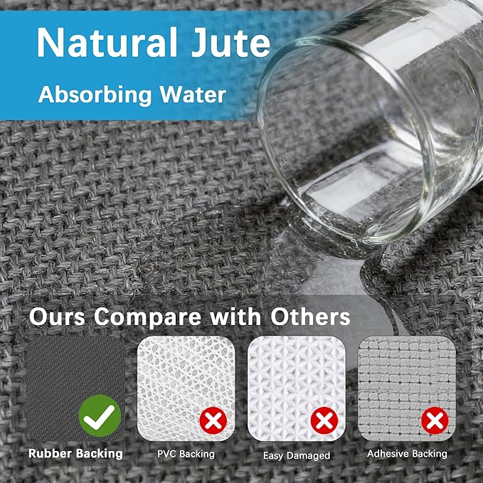 GOYLSER 6ft Kitchen Runner Rugs Non Skid Washable, Rubber Backed Absorbent Jute Kitchen Rug Carpet Sink Mat Non Slip, Grey