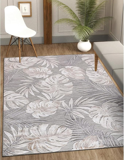 CAMILSON Indoor Outdoor Rug, Beige 10’x14’ Leaf Tropical Botanical Area Rugs for Indoor and Outdoor patios, Easy-Cleaning Non-Shedding Living Room, Garden and Kitchen Washable Outside Carpet (10x14)