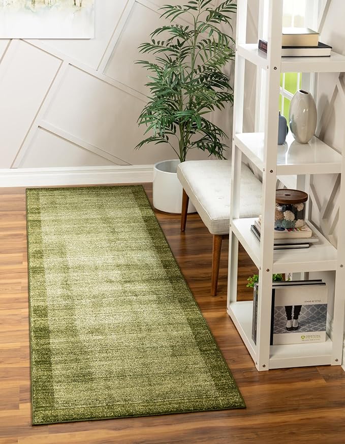 Rugs.com Angelica Collection Rug – 10 Ft Runner Light Green Medium Rug Perfect for Hallways, Entryways