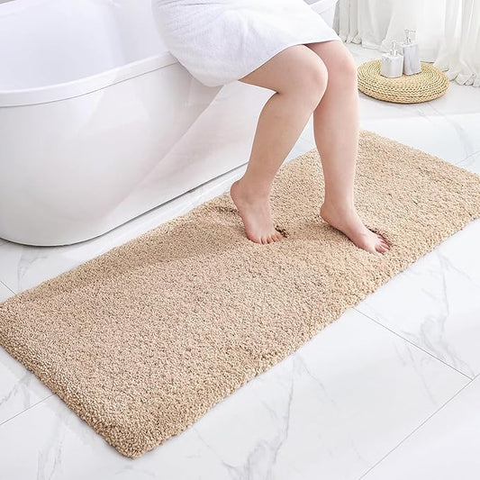 Beige Bathroom Runner Rug 24x70 Non Slip Fluffy Long Bath Mat for Bathroom Floor Washable Plush Luxury Large Bath Rug for Tub Absorbent Runner Rug for Bedside