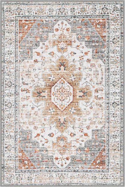 Moynesa Ultra-Thin Washable Entryway Rug 2x3 Rug, Small Kitchen Rugs for Entryway Indoor Non Slip, Vintage Throw Mat for Front Door Entrance Bathroom Laundry Room, Beige/Gold