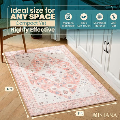 Istana 3x5 Area Rug - Pink Modern Rugs for Living Room 3x5 - Foldable Rugs for Bedroom/Living Room Rug - Stain Resistant Washable Rug - Eco-Friendly Small Area Rugs