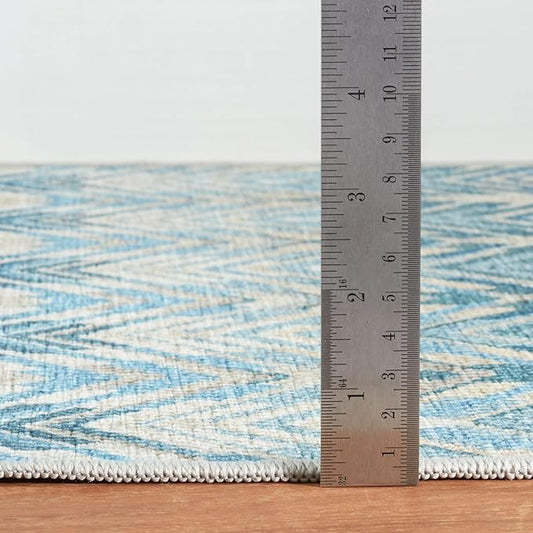 Dash & Albert Seneca Blue Machine Washable Rug, 2 X 3 Feet, Blue Graphic Pattern