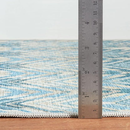 Dash & Albert Seneca Blue Machine Washable Rug, 6 X 9 Feet, Blue Graphic Pattern