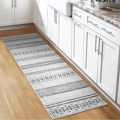 BESTSWEETIE 2x6 Area Rugs for Living Room Washable Moroccan Farmhouse Neutral Geometric Low Pile Non-Slip Soft Print Pattern Rug for Bedroom Kitchen Dining Room Entryway Grey/Black/Navy