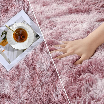 Shag Area Rug, 4 X 6 Tie-Dyed Plush Fuzzy Rugs for Living Room, Ultra Soft Fluffy Furry Rug for Bedroom, Indoor Carpet Nursery Rugs for Kids Room Home Decor, Pink Purple