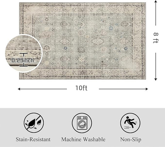 Area Rug Non Slip Machine Washable Ultra Soft Living Room/Bedroom/Kitchen/Outdoor/Classroom Gray, 8'×10'