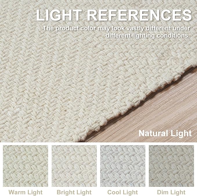 Collive Washable Area Rug 3' x 5', Modern Woven Kitchen Rugs, White/Beige Braided Cotton Rug Indoor Door Mat Throw Carpet for Entryway Living Room Nursery Mudroom Laundry Room