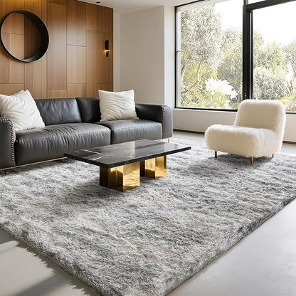 6x9 Area Rugs for Living Room Bedroom, Soft Fluffy Shaggy Bedside Rug, Indoor Floor Carpet for Kids Playroom, Dorms, Nursery Rooms, Home Decor (Tie-Dyed Light Grey 6'x9')