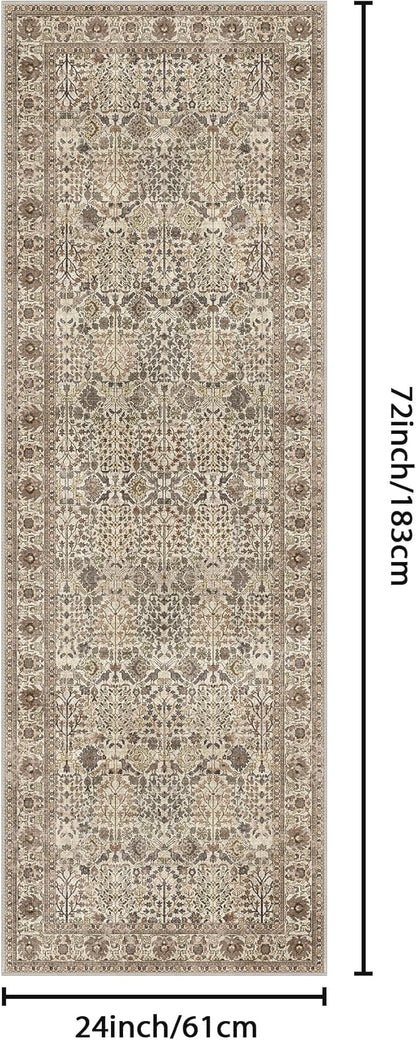 Bavni 2x6 Rug Runners for Hallways, Washable Runner Rug Non Slip,Vintage Floral Print Style Rugs for Bedroom-Lightweight Low Pile Carpet for Hallways Bathroom, Dark Espresso