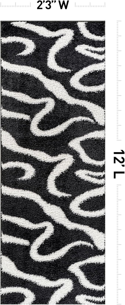 Rugshop Abstract Wavy Shag Runner Rug Anthracite Dark Gray 2' 3" x 12' Great for Long Hallways, Open Entryways, or Galley Kitchens