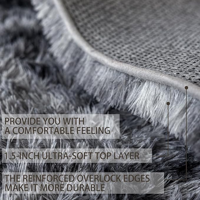8x10 Area Rugs for Living Room Bedroom, Soft Fluffy Shaggy Bedside Rug, Indoor Floor Carpet for Kids Playroom, Dorms, Nursery Rooms, Home Decor (Tie-Dyed Dark Grey 8'x10')