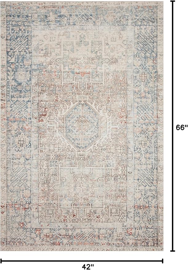 Loloi Chris Loves Julia Jules Collection JUL-07 Natural/Ocean 3'-6'' x 5'-6'', .13" Pile Height, Accent Rug