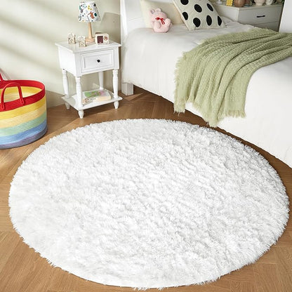 Andency White Round Area Rug for Bedroom, Soft Shag Circle Rug 6x6 for Room, Fluffy Faux Fur Carpet for Home Decor, Circular Fuzzy Plush Rug for Living Room, Playroom