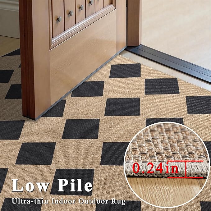 Checkered Easy Jute Rug 6x9 Outdoor Rug Large Washable Area Rugs for Living Room Bedroom Non Slip Neutral Farmhouse Indoor Outdoor Carpet for Backyard Patio Office