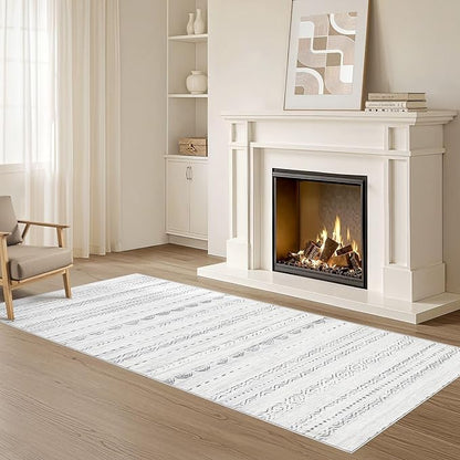 Nakagishi Runner Rug Kitchen Washable Rugs: 2x6 Non-Slip Boho Soft Modern Stain Resistant Indoor Floor Neutral Farmhouse Throw Carpet for Hallway Bathroom Laundry Room Entryway Bedroom- Gray