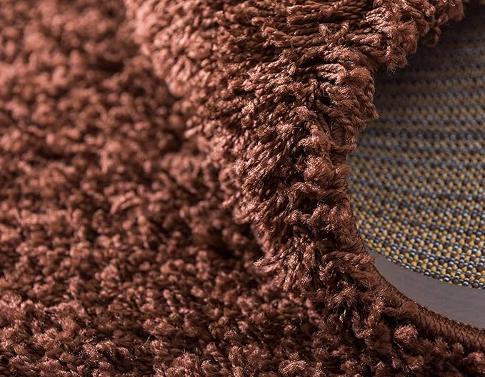 Unique Loom Solid Shag Collection Area Rug (6' 1" Round, Chocolate Brown)