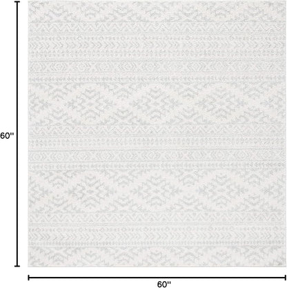 SAFAVIEH Tulum Collection Area Rug - 5' Square, Ivory & Light Grey, Moroccan Boho Tribal Design, Non-Shedding & Easy to Clean, Ideal for Living Room, Bedroom, Dining Space (TUL272G)