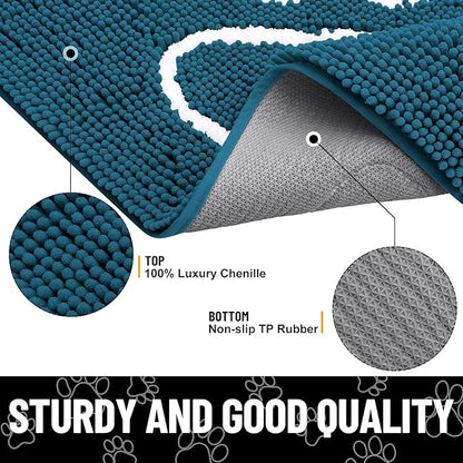 Smiry Dog Door Mat for Muddy Paws, Absorbent Dirt Trapper Non Slip Quick Dry Washable Chenille Mat for Mud Dogs, Entry Rug for Indoor and Outdoor (24x16 Inches, Atlantic Blue and White)