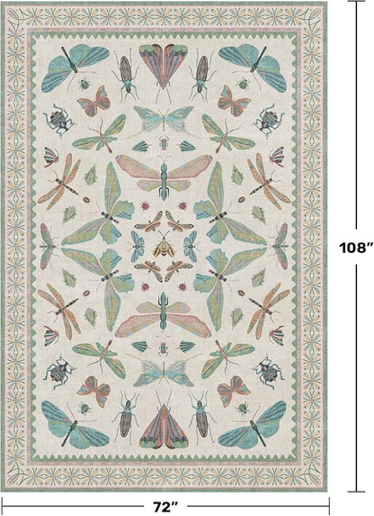 Sage Green Rugs for Bedroom Under Bed - 6x9 Area Rug for Living Room, Dining Room, Kids Playroom, Fun Insect Cute Décor,Ultra Soft Non Slip Stain Resistant