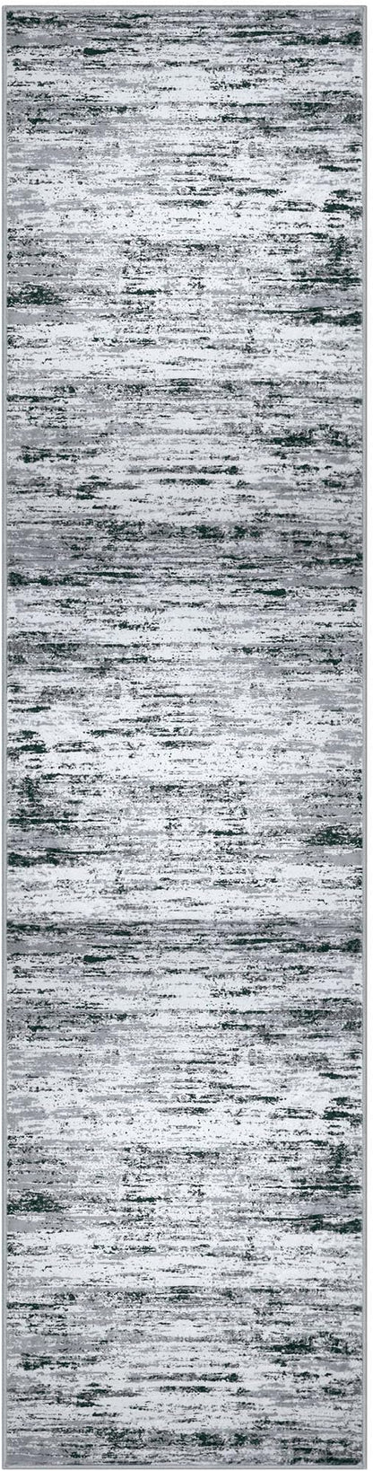 Modern Abstract Runner Rug 2.6x10, Black Grey White Washable Long Kitchen Runner Non-Slip Soft Hallway Rug Runner Thin Print Faux Wool Carpet for Entryway Bedroom Laundry Room Indoor Home Decor
