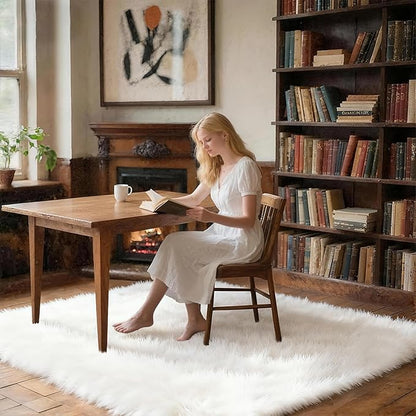 5x7 Solid Fluffy White Area Rug – Washable, Durable,Large Living Room Rug, Non-Slip High Pile Shag Rugs for Bedroom, Bedside, Dorms, Nursery Rooms, Kids Room, Soft Indoor Floor Carpet Decor