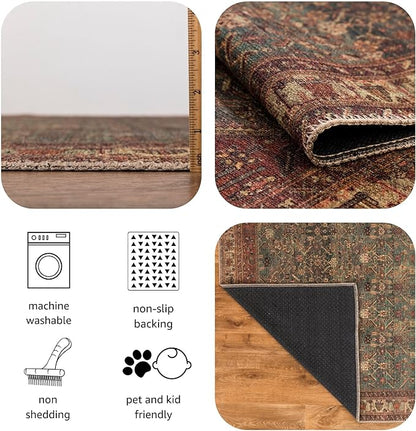 Keen Home Design 9x12 Rug - Machine Washable Area Rug with Non-Slip Backing, Ideal for Living Room, Dining Room, Bedroom - Vintage, Easy Clean, Durable, Low Pile Rug - (9' x 12')
