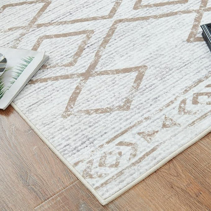 jinchan Moroccan Runner Rug 2x6 - Kitchen Machine Washable Runner Rug Modern Geometric Soft Low-Pile Lightweight Non-Slip Carpet for Entryway Hallway Laundry Room Bedroom Farmhouse (2x6ft, Taupe)