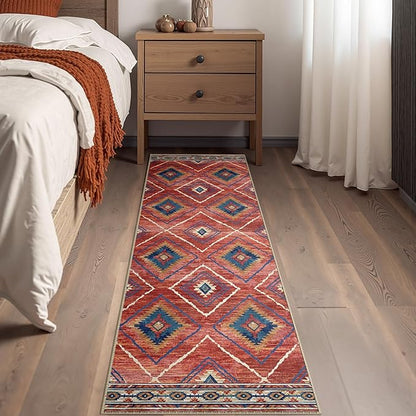 Area Rug 2x5 Rug Machine Washable Non-Slip Low Pile Print Pattern Western Rug for Living Room Bedroom Entryway Tribal Series-Red/Orange