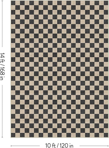 LIVEBOX 10x14 Area Rugs for Living Room, Checkered Non-Slip Washable Rugs, Farmhouse Neutral Classic Geometric Pattern Large Boys Area Rug for Bedroom, Carpet for Dining Room Office (Black,10'x14')