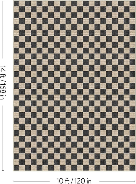 LIVEBOX 10x14 Area Rugs for Living Room, Checkered Non-Slip Washable Rugs, Farmhouse Neutral Classic Geometric Pattern Large Boys Area Rug for Bedroom, Carpet for Dining Room Office (Black,10'x14')