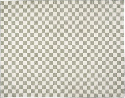 Revival Rugs Gambit 3'11"x6'1" Checkered Rug Machine Washable Area Rug for Kitchen Bedroom - 100% Recycled Oeko-TEX Certified, Medium Pile, Green, Beige