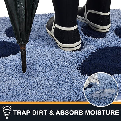 PURRUGS Dirt Trapping Door mat 33.5" x 59", Non-Skid/Slip Machine Washable Microfiber Entryway Rug, Dog Door Mat, Super Absorbent Welcome Mat for Muddy Wet Shoes and Paws, Light Blue