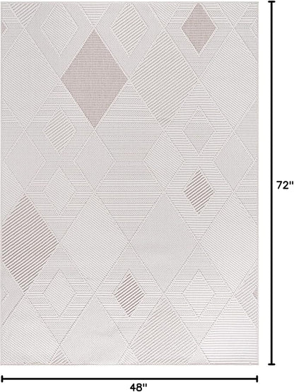 CAMILSON Micro Loop Rug 4x6 Modern Luxury Geometric Diamond Trellis Area Rugs Soft High and Low Pile Stain Resistant Easy-Cleaning Non-Shedding for Living Room Office Indoor Carpet (4 x 6 White-Beige)