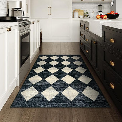 Lahome Moroccan Trellis Area Rug - 3x5 Washable Black Entry Rug Non Slip Living Room Mat, Distressed Lattice Soft Stain Resistance Indoor Throw Carpet for Front Door Foyer Bedroom Bathroom