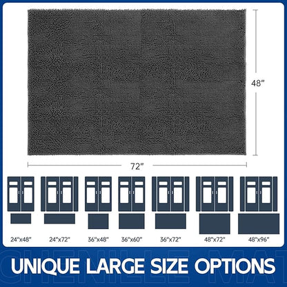 Chenille Absorbent Front Door Mat 72" x 48", Dog Door Mat for Muddy Paws, Trap Dirt Doormat, Mud Mat for Dogs, Washable Non Slip Outdoor Indoor Doormats for Entryway, Grey