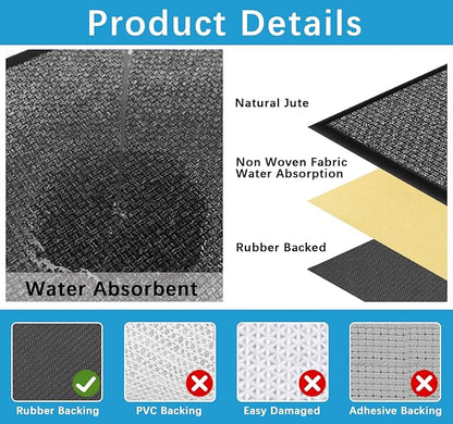 GOYLSER Kitchen Mats for Floor Non Skid, Jute Long Hallway Runner Rugs Laundry Rug, Absorbent Fall Kitchen Rug Kitchen Sink Floor Mat, Black