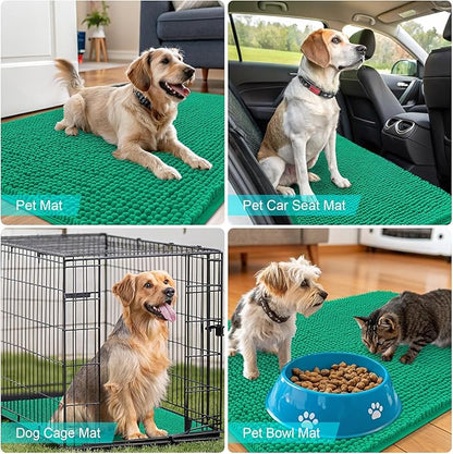 OLANLY Dog Door Mat for Muddy Paws 44x24, Absorbs Moisture and Dirt, Absorbent Non-Slip Washable Doormat, Quick Dry Chenille Mud Mat, Entry Indoor Entryway Carpet for Inside Floor, Emerald Green
