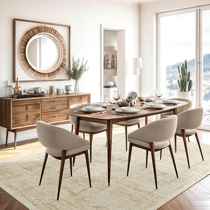 Washable Area Rug 8x10, Large Soft Rugs for Living Room Vintage Beige 8x10 Area Rugs for Bedroom Dining Room Floral Non-Slip Thin Rug