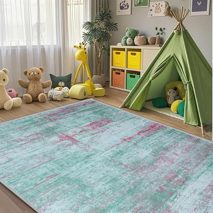 9x12 Abstract Area Rugs for Living Room, Modern Washable Indoor Rug for Bedroom, Thin Soft Large Non-Slip Carpet for Dining Room Home Office Farmhouse Decor - Abstract Green Red