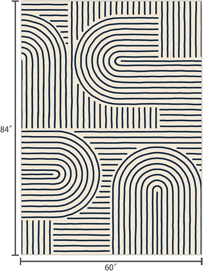 Washable Area Rug 5x7 - Boho Living Room Rug Soft Bedroom Rug Ultra-Thin Indigo Modern Abstract Rainbow Dining Room Rugs Indoor Carpet for Living Room Nursery Room