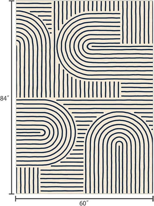 Washable Area Rug 5x7 - Boho Living Room Rug Soft Bedroom Rug Ultra-Thin Indigo Modern Abstract Rainbow Dining Room Rugs Indoor Carpet for Living Room Nursery Room