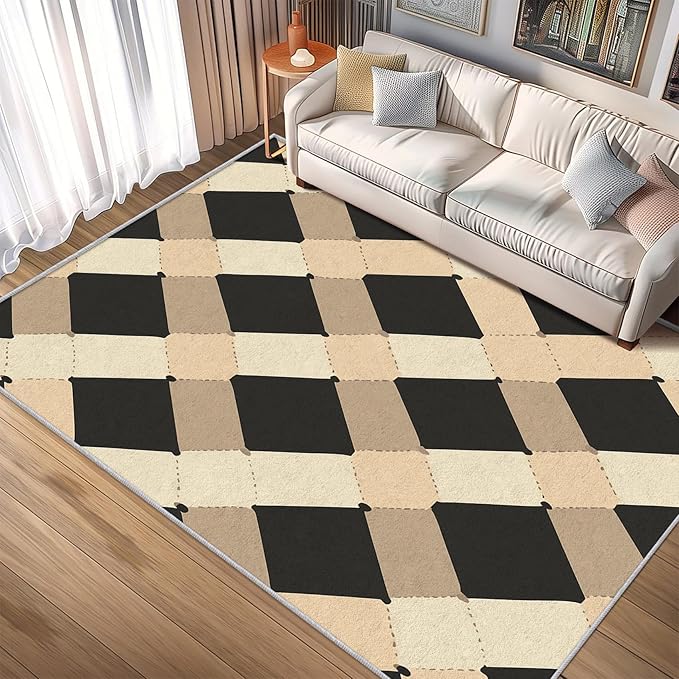 Washable 3x4 Modern Geometric Rug Living Room, Abstract Diamond Design Area Rugs for Bedroom, Modern Geometric Home Decor Carpet, Low Pile, Non Slip, Kids & Pet Friendly (N4148)