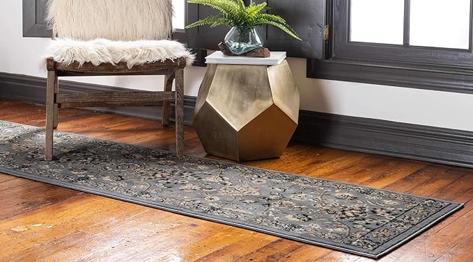 Unique Loom Sialk Hill Collection Area Rug - Washington (2' 11" x 16' 5" Runner Gray/Black)