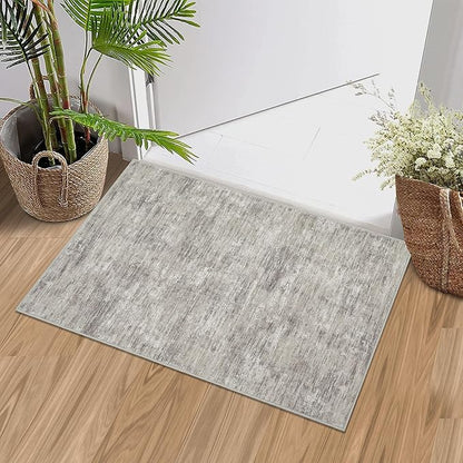RUGSREAL Small Area Rug 2x3 Entryway Mat with Rubber Backing Stain Resistant Throw Carpet Modern Solid Color Bath Mat Contempowary Washable Rug for Living Room Bedroom Dining Room Kitchen, Taupe 2x3