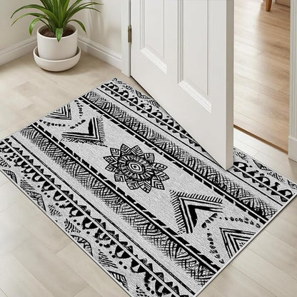 Area Rugs Moroccan for Living Room 5x7, Washable Non-Slip Boho Rug, Neutral Farmhouse Soft Carpet for Bedroom, Kitchen, Dining Room, Entryway, Geometric Print Tribal Carpets, Black and White