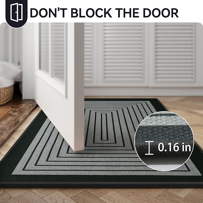 Front Door Mat 17''x30'', Absorbent Muddy Dirt Resist Washable Non Slip Low-Profile Indoor Doormat, Easy Clean Welcome Entryway Door Mats, Grey