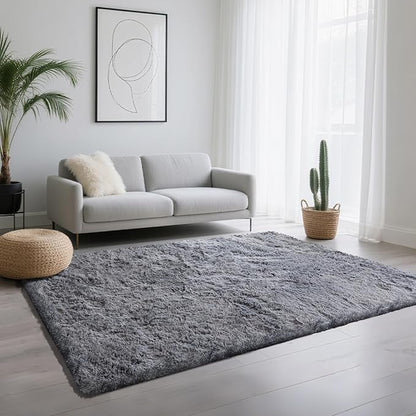 4x6 Area Rugs for Living Room Bedroom, Soft Fluffy Shaggy Bedside Rug, Indoor Floor Carpet for Kids Playroom, Dorms, Nursery Rooms, Home Decor (Grey 4'x6')
