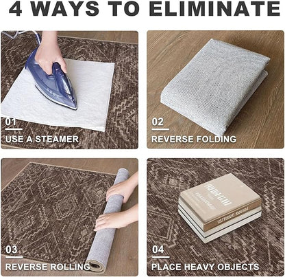 KILOCOCO Boho Entryway Rug 2x3 Printed Small Area Rug Indoor Door Mat Machine Washable Kitchen Rugs Super Soft Non Slip Throw Rugs for Bedroom Entrance Geometric Laundry Room, Rust Red